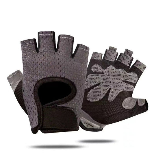 Grey Half Finger Fitness Gloves - Anti-Slip Breathable Gym Training Gloves for Weightlifting Cycling(Size:M)