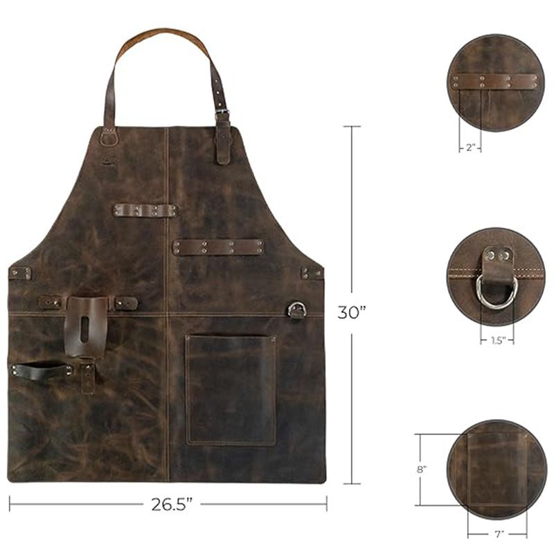 Retro PU Leather Apron - Multi-Pocket Cross-Neck Craftsman Workwear for Woodworking BBQ