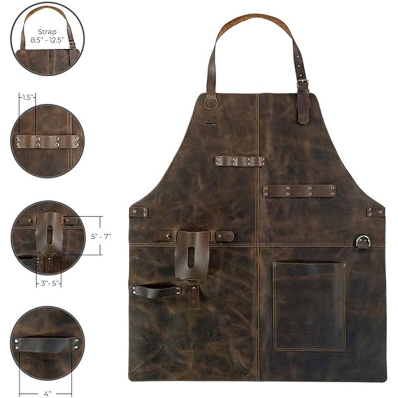 Retro PU Leather Apron - Multi-Pocket Cross-Neck Craftsman Workwear for Woodworking BBQ