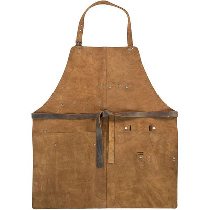 Retro PU Leather Apron - Multi-Pocket Cross-Neck Craftsman Workwear for Woodworking BBQ