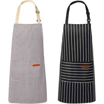 2-Pack Striped Adjustable Apron - Cross-Neck Bib Work Apron for Restaurant Catering Gardening(Gray fine stripes + black thick stripes)