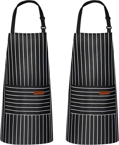 2-Pack Striped Adjustable Apron - Cross-Neck Bib Work Apron for Restaurant Catering Gardening(black thick stripes)