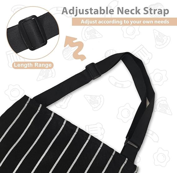 2-Pack Striped Adjustable Apron - Cross-Neck Bib Work Apron for Restaurant Catering Gardening(Pink fine stripes+black fine stripes)