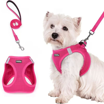 Rose red Breathable Dog Harness and Leash Set - Adjustable Reflective Pet Vest with Swivel Clip(Size: L)
