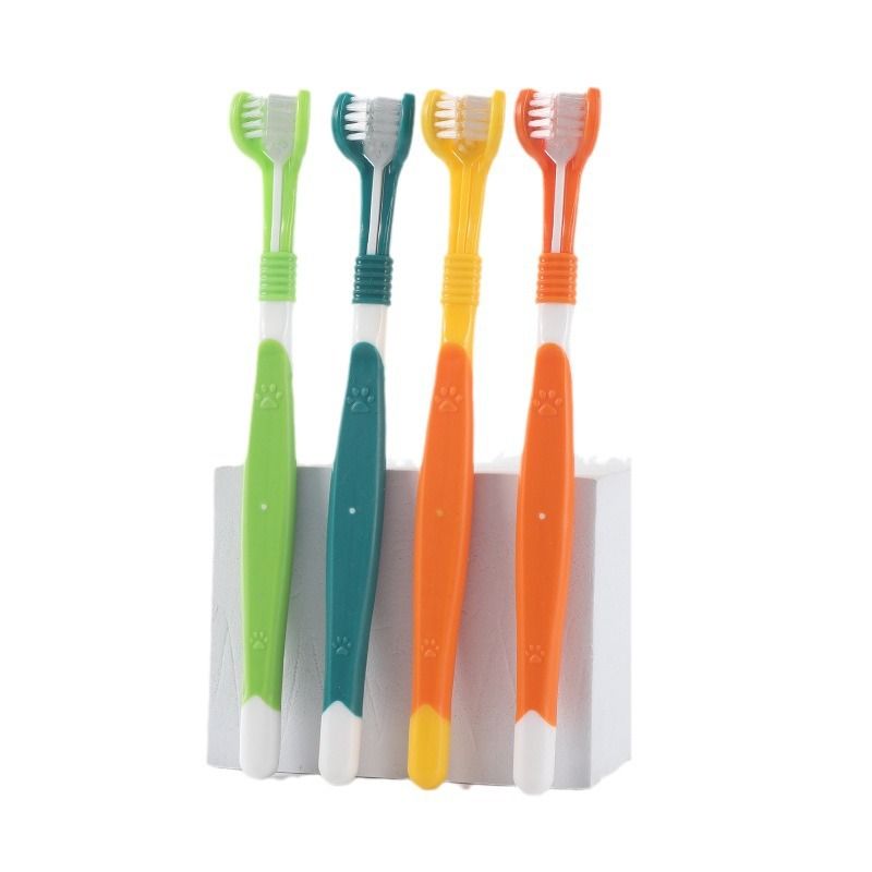 3-Sided Pet Toothbrush 4-Pack - Soft Bristle Dog Cat Dental Care Brush Set