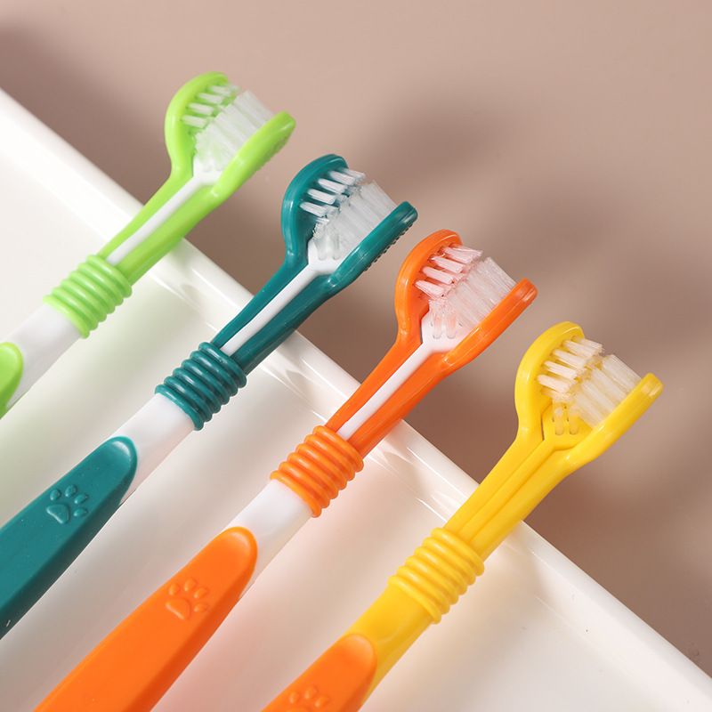 3-Sided Pet Toothbrush 4-Pack - Soft Bristle Dog Cat Dental Care Brush Set