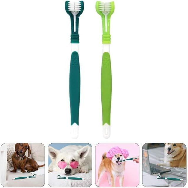 3-Sided Pet Toothbrush 4-Pack - Soft Bristle Dog Cat Dental Care Brush Set