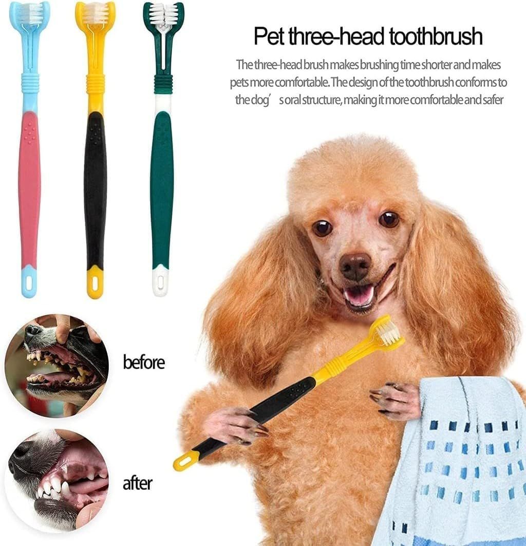 3-Sided Pet Toothbrush 4-Pack - Soft Bristle Dog Cat Dental Care Brush Set