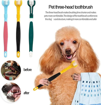 3-Sided Pet Toothbrush 4-Pack - Soft Bristle Dog Cat Dental Care Brush Set