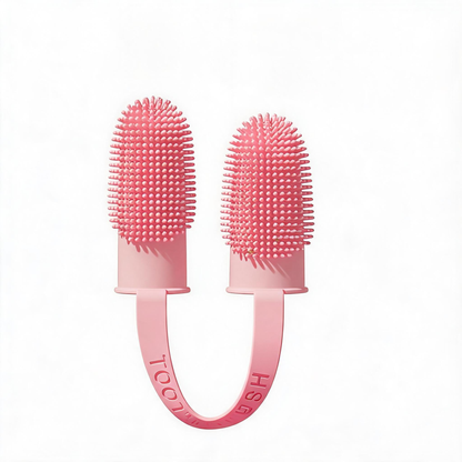 5-Pack Pink Double Finger Pet Toothbrush - Soft TPR Dog Cat Dental Finger Brush Set