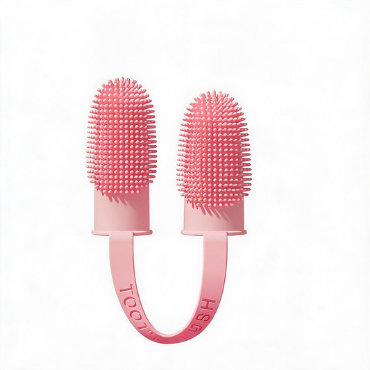 5-Pack Pink Double Finger Pet Toothbrush - Soft TPR Dog Cat Dental Finger Brush Set