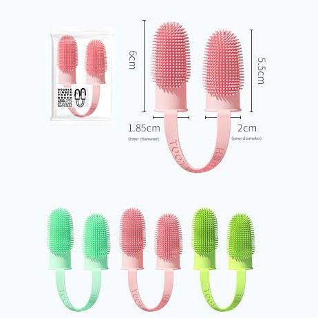 5-Pack Pink Double Finger Pet Toothbrush - Soft TPR Dog Cat Dental Finger Brush Set