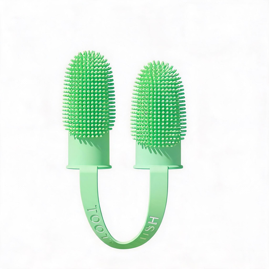 5-Pack Green Double Finger Pet Toothbrush - Soft TPR Dog Cat Dental Finger Brush Set