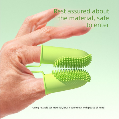 5-Pack Green Double Finger Pet Toothbrush - Soft TPR Dog Cat Dental Finger Brush Set