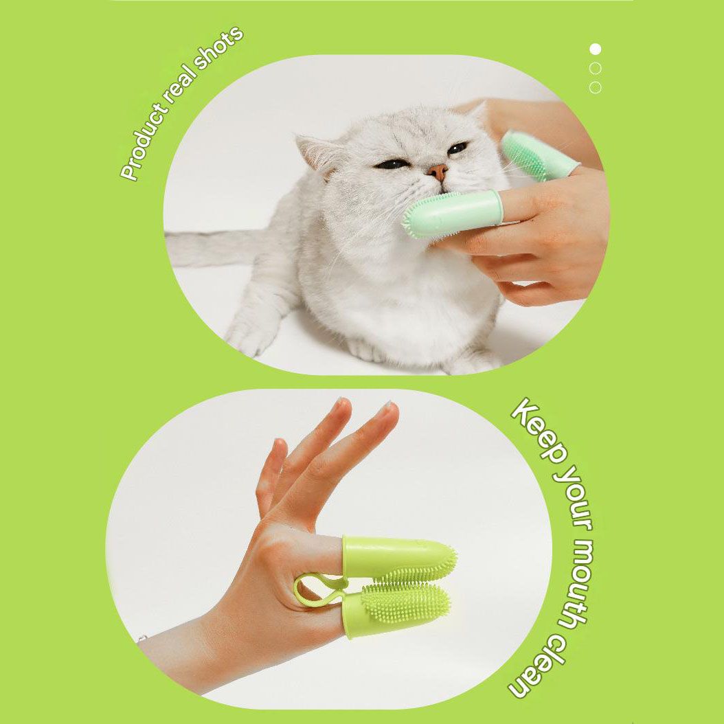 5-Pack Green Double Finger Pet Toothbrush - Soft TPR Dog Cat Dental Finger Brush Set