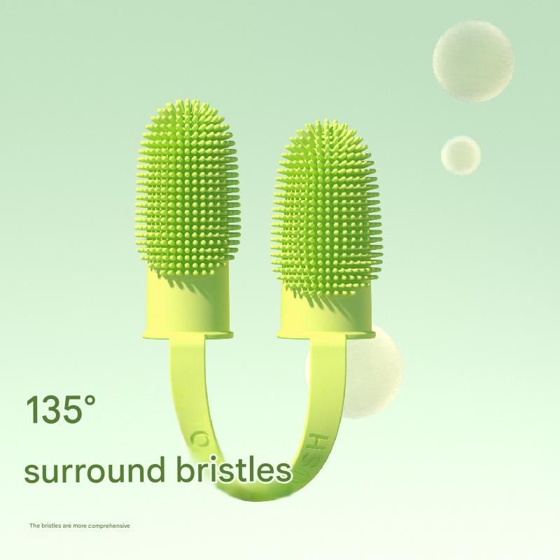 5-Pack Green Double Finger Pet Toothbrush - Soft TPR Dog Cat Dental Finger Brush Set