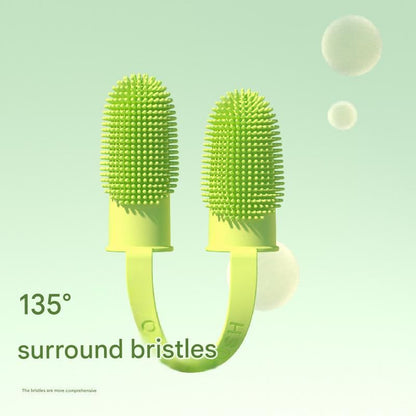 5-Pack Green Double Finger Pet Toothbrush - Soft TPR Dog Cat Dental Finger Brush Set