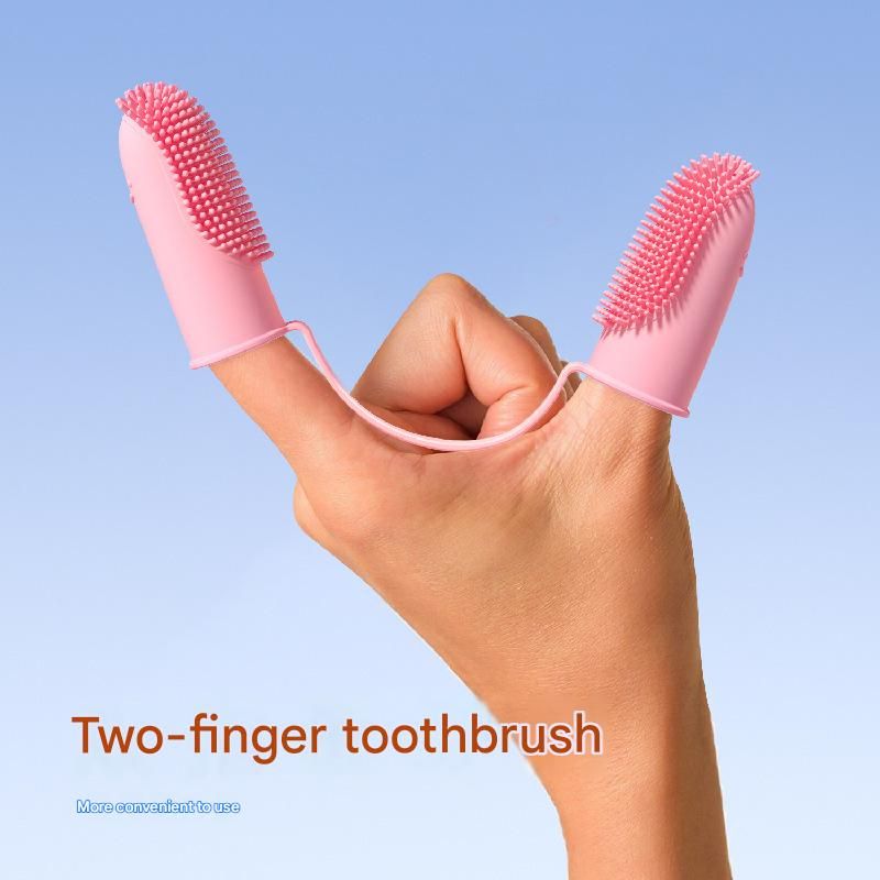 5-Pack Green Double Finger Pet Toothbrush - Soft TPR Dog Cat Dental Finger Brush Set