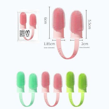 5-Pack Green Double Finger Pet Toothbrush - Soft TPR Dog Cat Dental Finger Brush Set