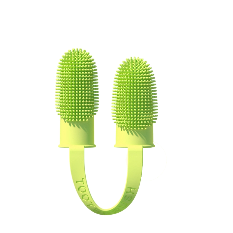 5-Pack greenish-yellow Double Finger Pet Toothbrush - Soft TPR Dog Cat Dental Finger Brush Set