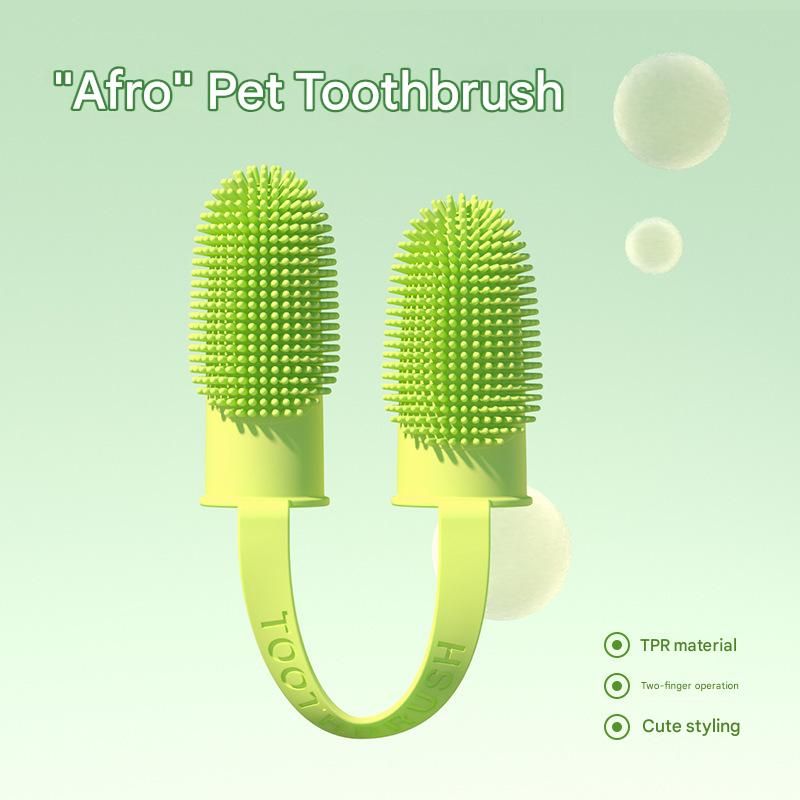 5-Pack greenish-yellow Double Finger Pet Toothbrush - Soft TPR Dog Cat Dental Finger Brush Set