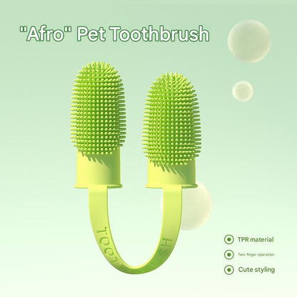 5-Pack greenish-yellow Double Finger Pet Toothbrush - Soft TPR Dog Cat Dental Finger Brush Set