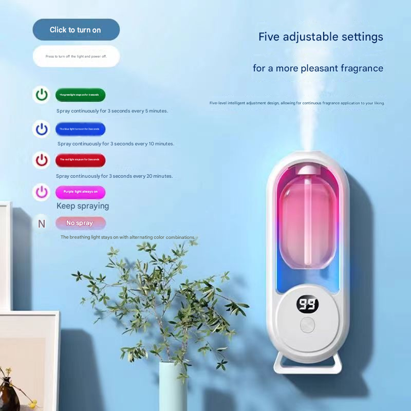 Black Smart Aromatherapy Diffuser - Ultrasonic Mist Air Freshener with LED Light and Wall Mount