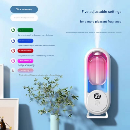 Black Smart Aromatherapy Diffuser - Ultrasonic Mist Air Freshener with LED Light and Wall Mount
