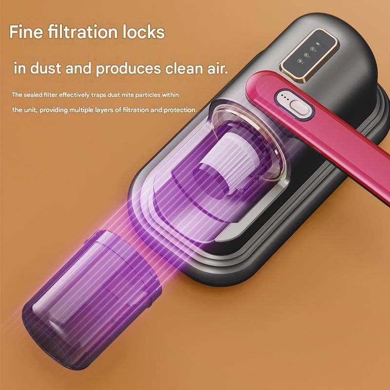 Grey and dark red Wireless Mite Vacuum Cleaner with UV Light - High Suction Handheld Bed Dust Mite Remover