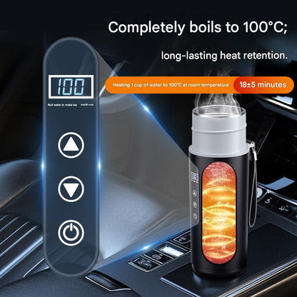 Black Portable Car Electric Kettle 12V/24V Universal USB Travel Water Boiler 500ml 316 Stainless Steel Smart Temperature Control