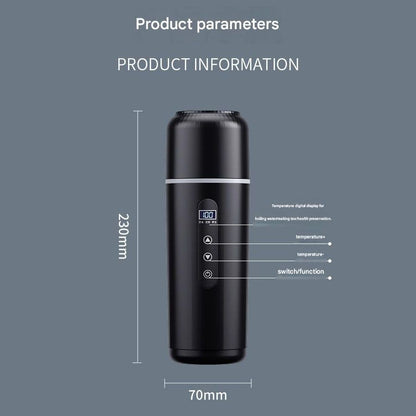 White Portable Car Electric Kettle 12V/24V Universal USB Travel Water Boiler 500ml 316 Stainless Steel Smart Temperature Control