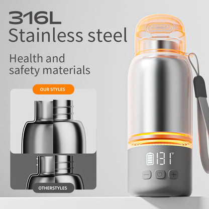 White Portable Constant Temperature Electric Water Cup 450ml 100W Rechargeable Baby Formula Maker with 316 Stainless Steel