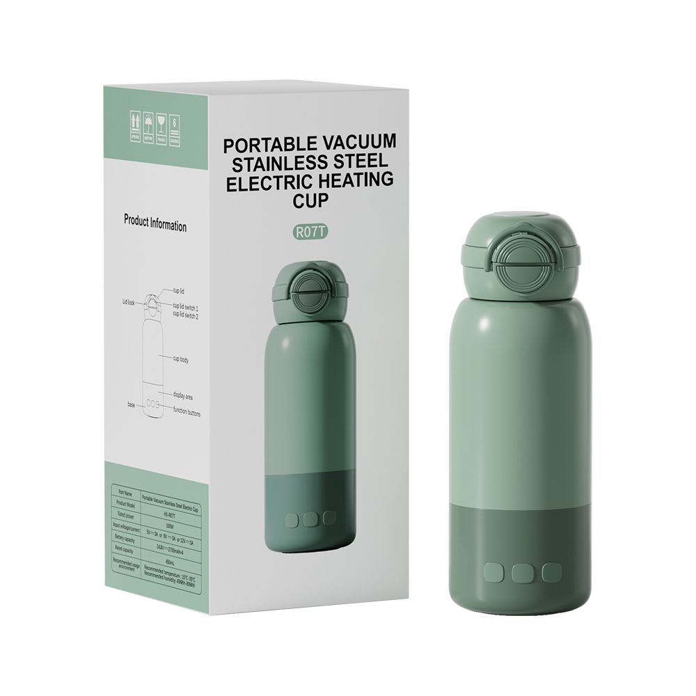 Green Portable Constant Temperature Electric Water Cup 450ml 100W Rechargeable Baby Formula Maker with 316 Stainless Steel