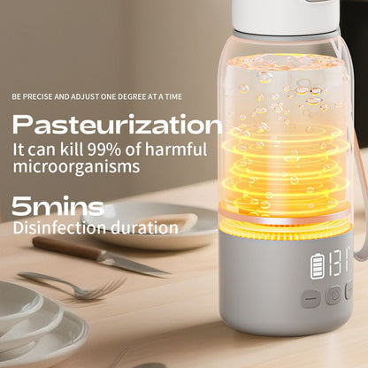 Green Portable Constant Temperature Electric Water Cup 450ml 100W Rechargeable Baby Formula Maker with 316 Stainless Steel