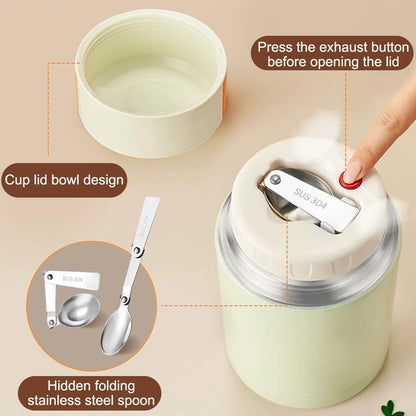 Brown 800ml Stainless Steel Thermal Stew Jar Portable Insulated Lunch Pot with Handle – Vacuum Insulated Soup Container(Retractable style)
