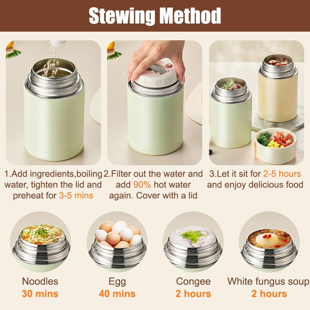 Brown 800ml Stainless Steel Thermal Stew Jar Portable Insulated Lunch Pot with Handle – Vacuum Insulated Soup Container(Retractable style)
