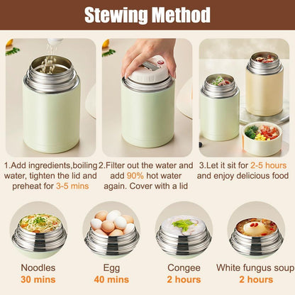 Blue 800ml Stainless Steel Thermal Stew Jar Portable Insulated Lunch Pot with Handle – Vacuum Insulated Soup Container(Foldable model)