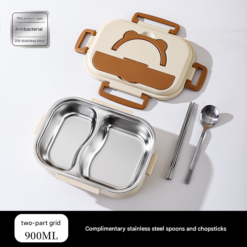2 Grids 316 Stainless Steel Insulated Lunch Box with Compartments Large Capacity Bento Box with Insulated Bag