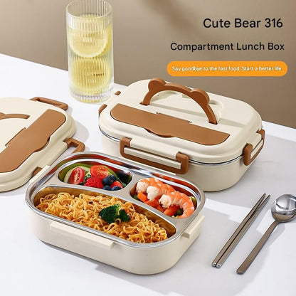 2 Grids 316 Stainless Steel Insulated Lunch Box with Compartments Large Capacity Bento Box with Insulated Bag