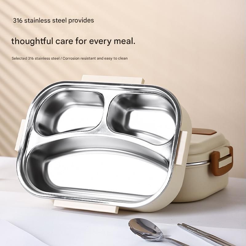 2 Grids 316 Stainless Steel Insulated Lunch Box with Compartments Large Capacity Bento Box with Insulated Bag