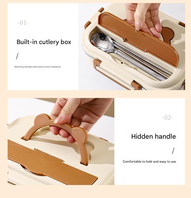 3 Grids 316 Stainless Steel Insulated Lunch Box with Compartments Large Capacity Bento Box with Insulated Bag