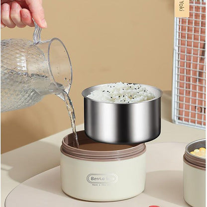 316 Stainless Steel Double Layer Insulated Lunch Box Microwave Safe Round Bento Box with Insulated Bag and Cutlery(1 large, 2 small)