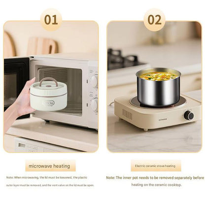 316 Stainless Steel Double Layer Insulated Lunch Box Microwave Safe Round Bento Box with Insulated Bag and Cutlery(1 large, 2 small)