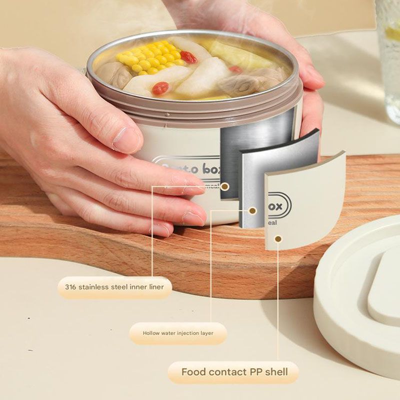 316 Stainless Steel Double Layer Insulated Lunch Box Microwave Safe Round Bento Box with Insulated Bag and Cutlery(1 large, 2 small)