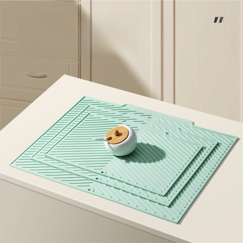 3-Piece Green Silicone Draining Mat Set Kitchen Counter Protector Heat-Resistant Non-Slip Mats Large Medium Small