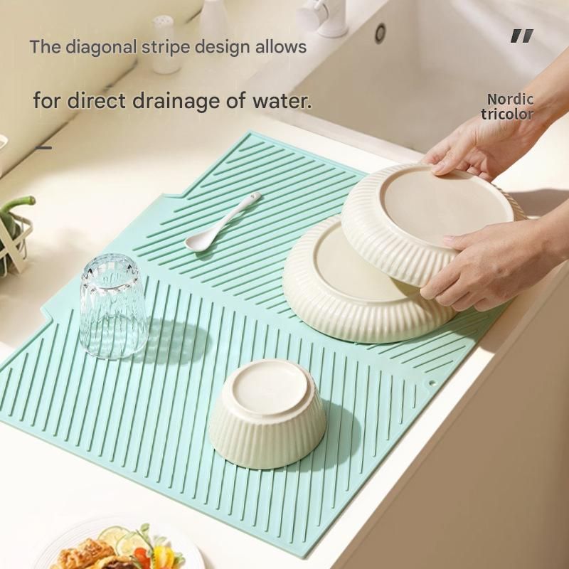 3-Piece Green Silicone Draining Mat Set Kitchen Counter Protector Heat-Resistant Non-Slip Mats Large Medium Small