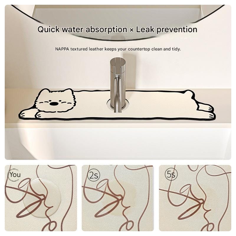 2-Piece Faucet Draining Mat Set Absorbent Sink Splash Guard Quick Dry Counter Mat 10x61cm(Milk-Loving Dog)