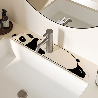 2-Piece Faucet Draining Mat Set Absorbent Sink Splash Guard Quick Dry Counter Mat 10x61cm(panda)