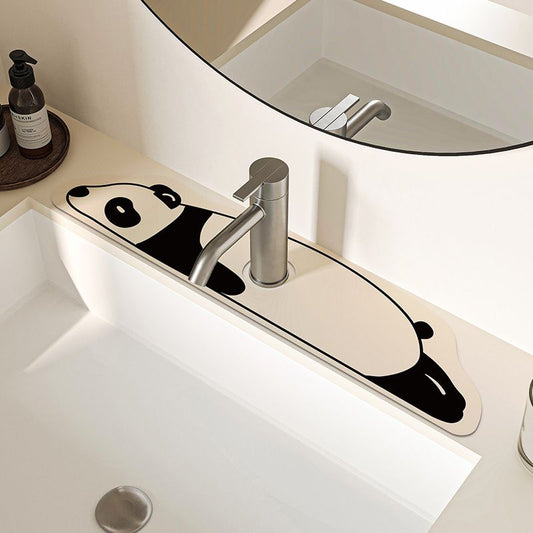 2-Piece Faucet Draining Mat Set Absorbent Sink Splash Guard Quick Dry Counter Mat 10x61cm(panda)