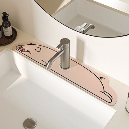 2-Piece Faucet Draining Mat Set Absorbent Sink Splash Guard Quick Dry Counter Mat 10x61cm(pig)